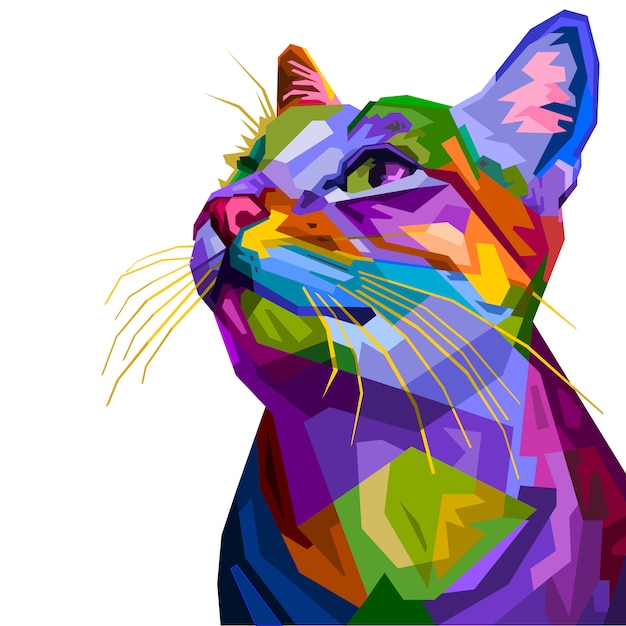 Vector colorful cat isolated on white background.  illustration.