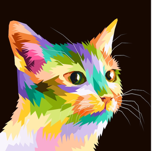 Vettore ritratto di gatto pop art colorato decorazione isolata pronta per la stampa