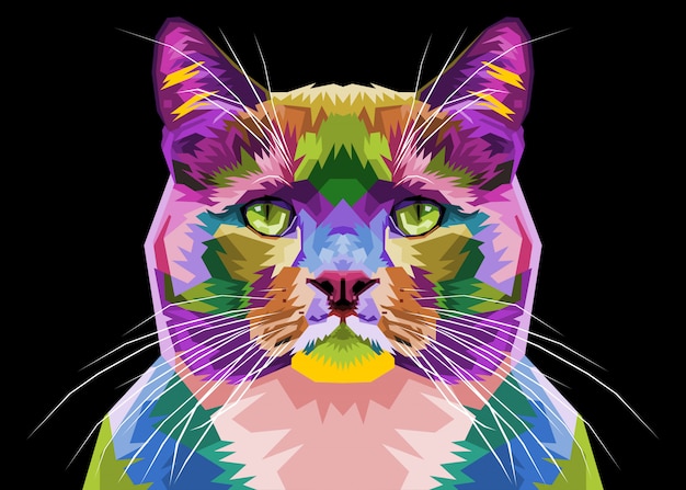 Colorful cat on pop art style. illustration.