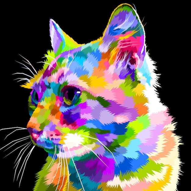 Vector colorful cat's face looks sideways