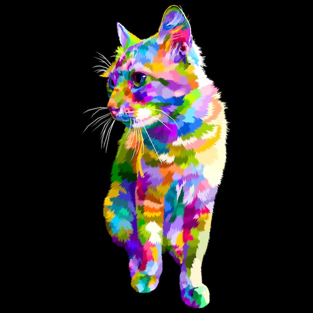 Vector colorful cat sit looking to side