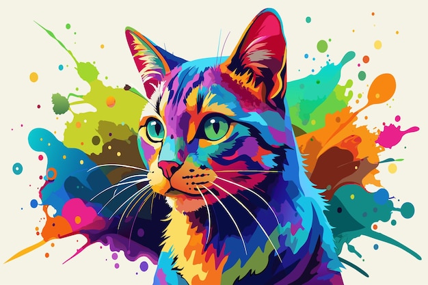 Vettore un gatto colorato con un occhio verde è il foco principale dell'immagine