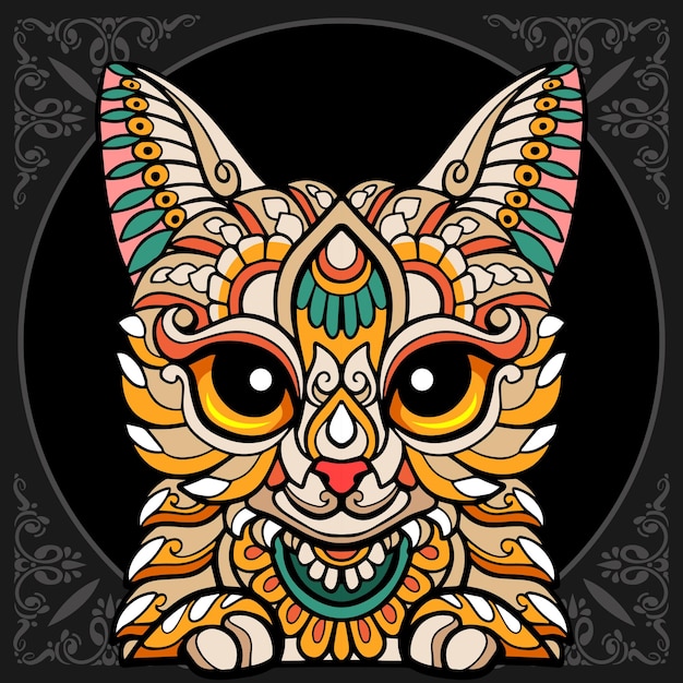 Colorful cat zentangle arts isolated on black background
