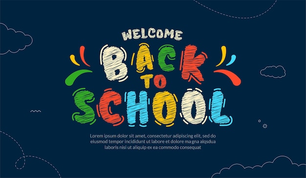 Colorful chalk drawn back to school lettering background, Online courses learning and tutorials