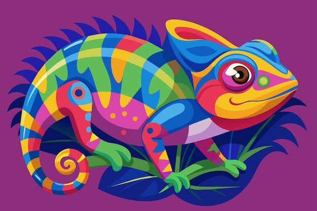 Colorful chameleon blending into its surroundings vector