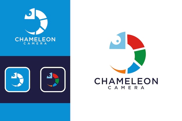 colorful chameleon or chameleon with camera logo design