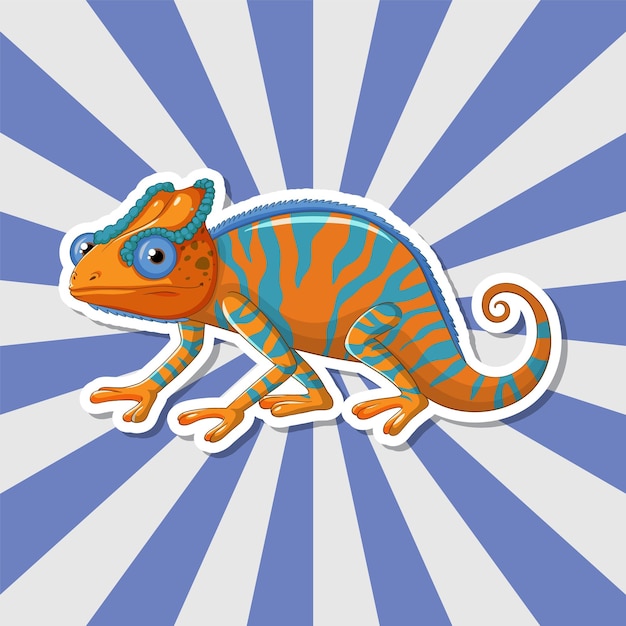 Vector colorful chameleon on striped background