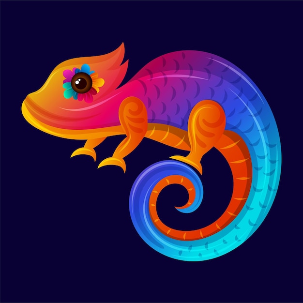 Colorful Chameleon vector Illustration mexican Chameleon with rainbow color design