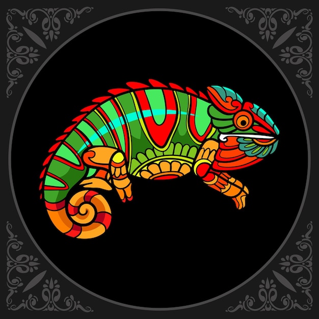 Colorful Chameleon zentangle arts isolated on black background