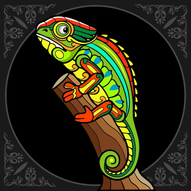 Colorful Chameleon zentangle arts isolated on black background