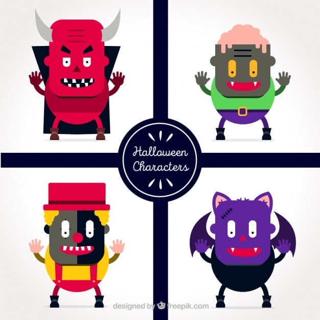 Vector colorful characters for halloween in flat style