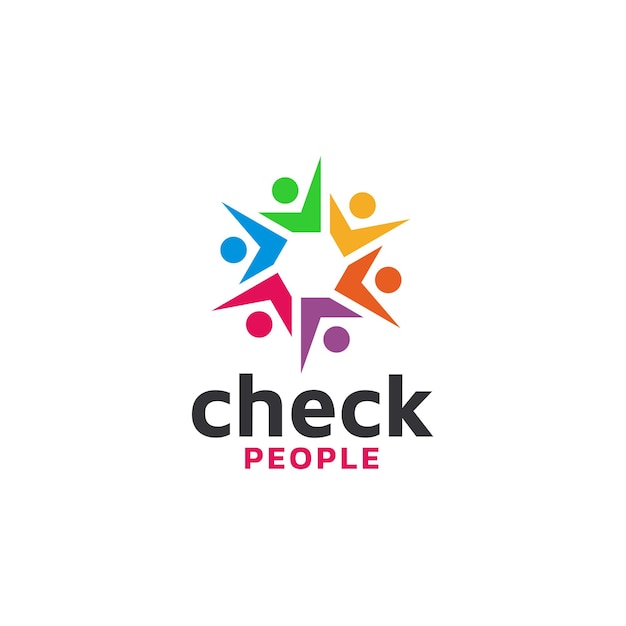 Logo colorato segno di spunta cultura umana che raccoglie le persone sociali del club insieme al lavoro di squadra della comunità