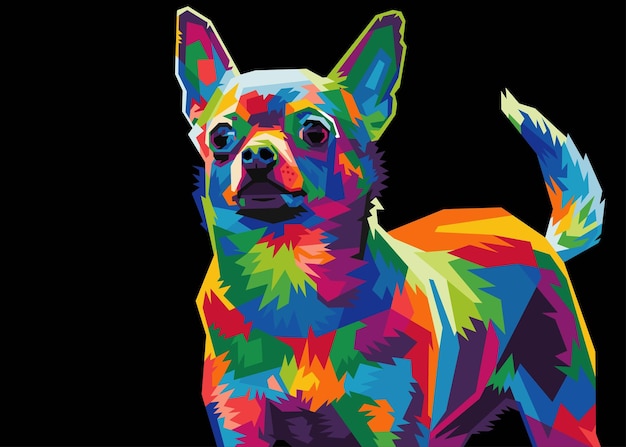 Testa di cane chihuahua colorata con stile wpap fresco e isolato in stile pop art