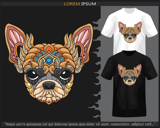 Vector colorful chihuahua head mandala arts isolated on black and white t shirt