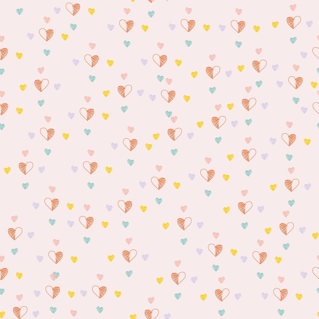 Vector colorful childish seamless pattern with cute and sweet heart shape in hand drawn style