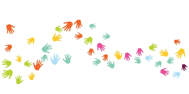 Colorful children handprints art therapy concept background desi