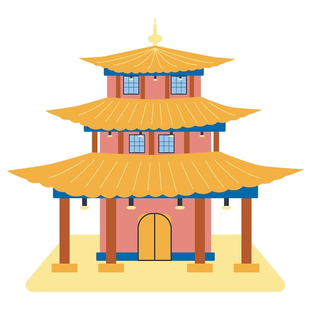 Vector colorful chinese buildings flat isolated illustration china town traditional pagoda house