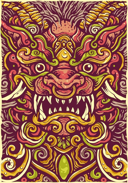 Colorful chinese lion mandala illustration