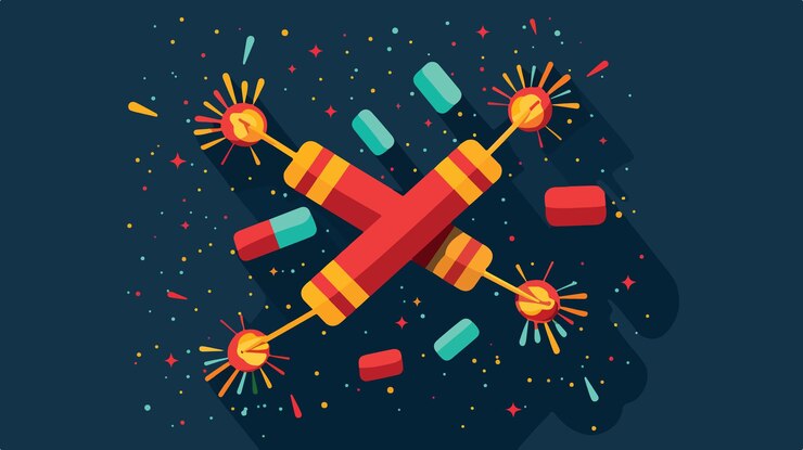 Vector colorful chinese new year firecrackers flat icon for apps and websites