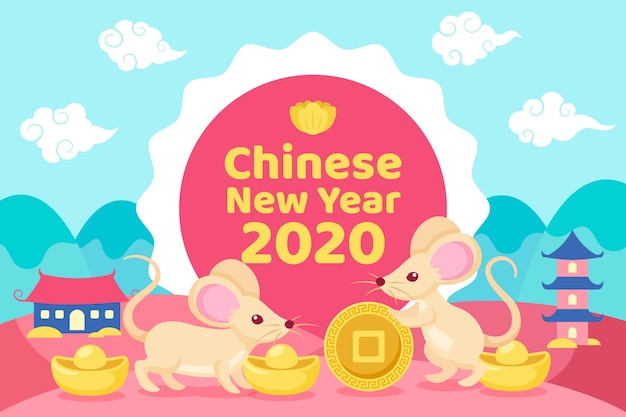 Colorful chinese new year in flat design