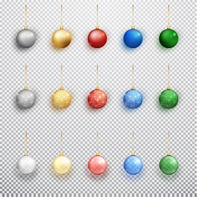 Colorful christmas balls set isolated on a transparent background. christmas decorations.