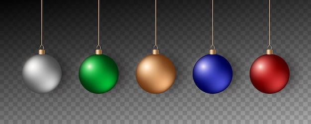 Colorful christmas balls. set of realistic decorations.