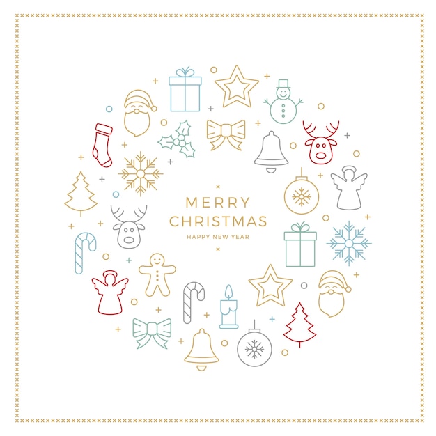 colorful christmas icons elements circle border white background