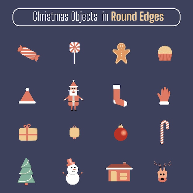 Colorful Christmas objects vector in rounded corner theme