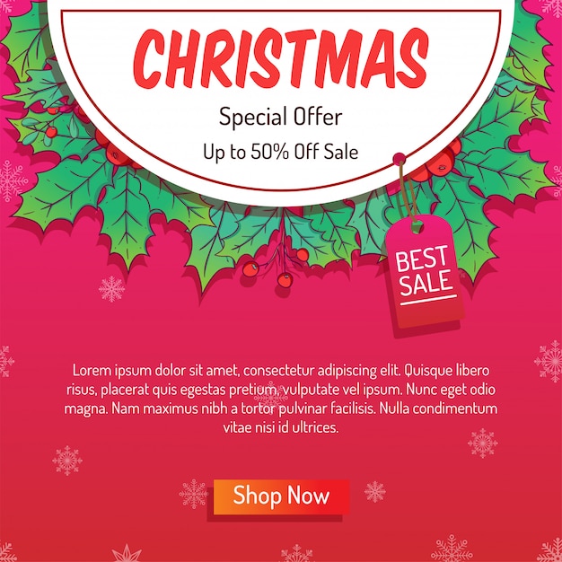 Vector colorful christmas online banner with big sale or shopping sale