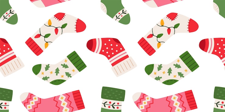 Vector colorful christmas socks seamless pattern