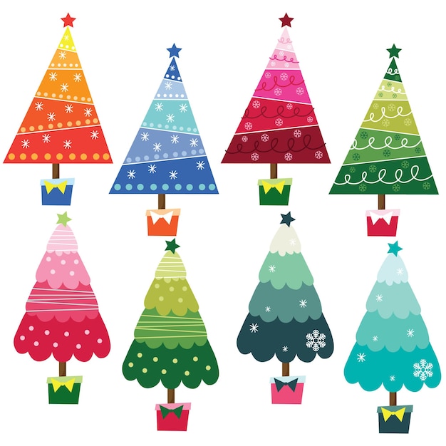 Vector colorful christmas trees collections set