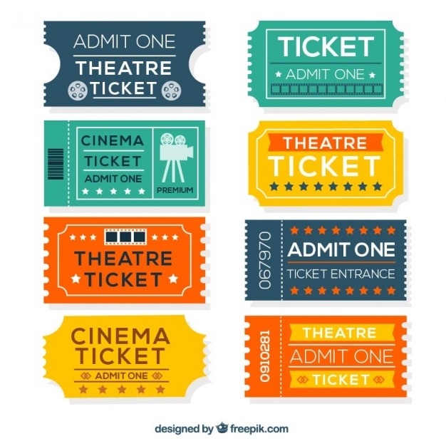 Biglietti del cinema colorate in design piatto