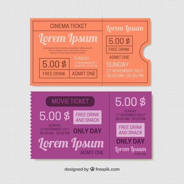 Vector colorful cinema tickets in vintage style