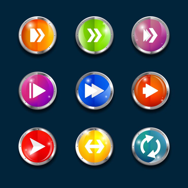 Vector a colorful circle with a blue background with a white arrow pointing up