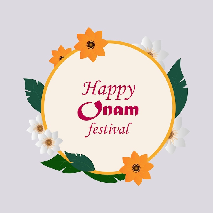 वेक्टर a colorful circle with flowers and a yellow border with the words happy onam festival day