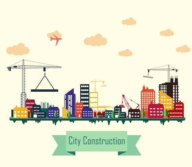 Colorful city construction site flat design