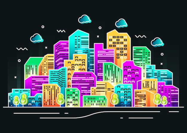 Colorful city line illustration design