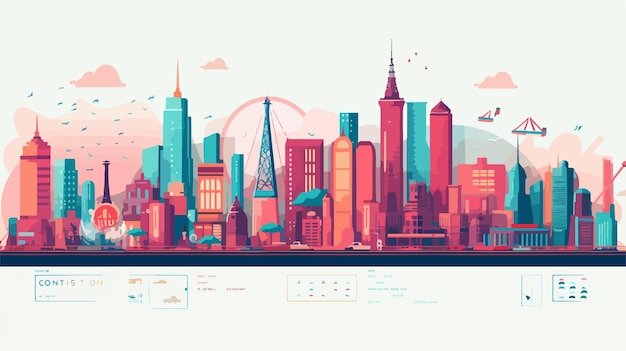 Vector a colorful cityscape with a city in the background