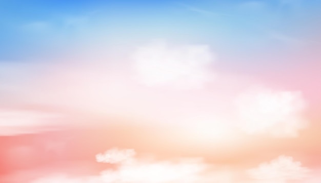 Vector colorful cloudy sky with fluffy clouds with pastel tone