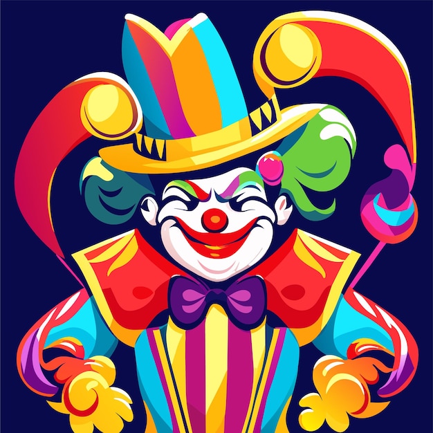 Vettore ritratto di personaggio di clown colorato disegnato a mano piatto elegante adesivo di cartone animato concetto di icona isolato