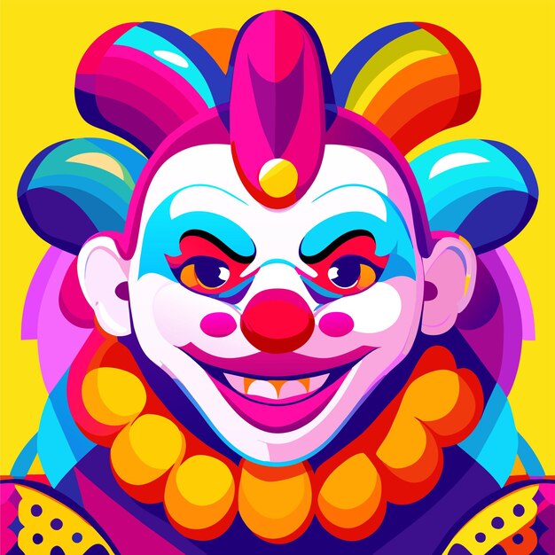 Colorful clown character portrait hand drawn flat stylish cartoon sticker icon concept isolated