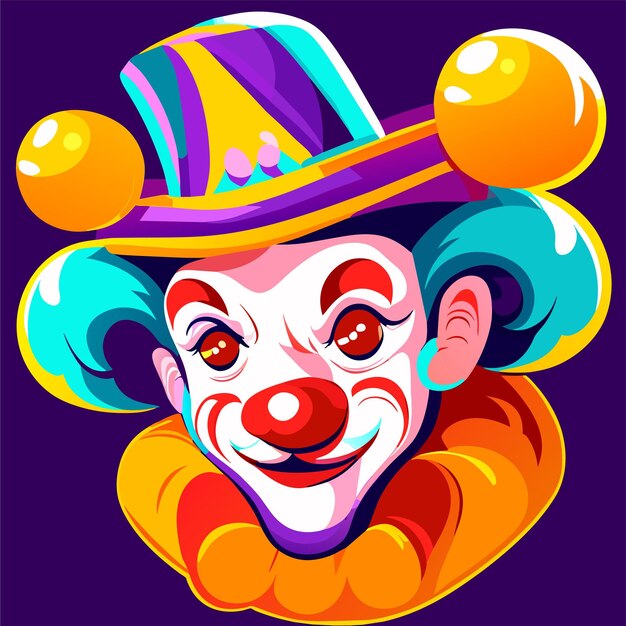 Colorful clown character portrait hand drawn flat stylish cartoon sticker icon concept isolated