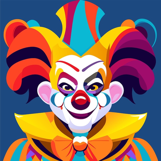 Colorful clown character portrait hand drawn flat stylish cartoon sticker icon concept isolated