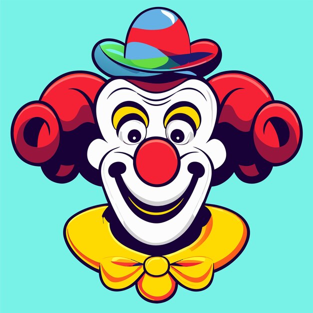 Вектор Красочный портрет персонажа клоуна, нарисованный вручную, плоский стильный стикер мультфильма, икона концепции изолирована