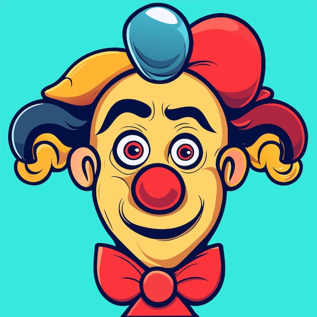 Ritratto di personaggio di clown colorato disegnato a mano piatto elegante adesivo di cartone animato concetto di icona isolato