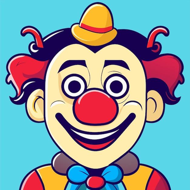 Ritratto di personaggio di clown colorato disegnato a mano piatto elegante adesivo di cartone animato concetto di icona isolato