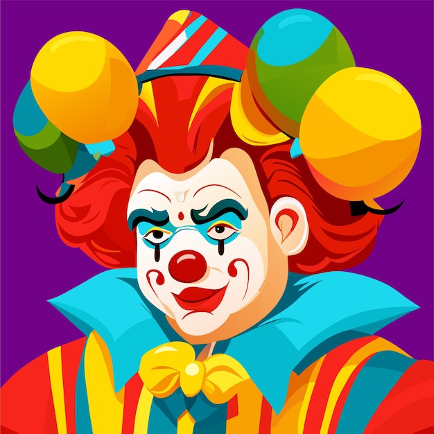 Vector colorful clown character portrait hand drawn flat stylish cartoon sticker icon concept isolated