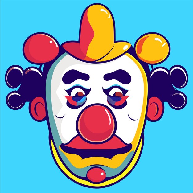 Ritratto di personaggio di clown colorato disegnato a mano piatto elegante adesivo di cartone animato concetto di icona isolato