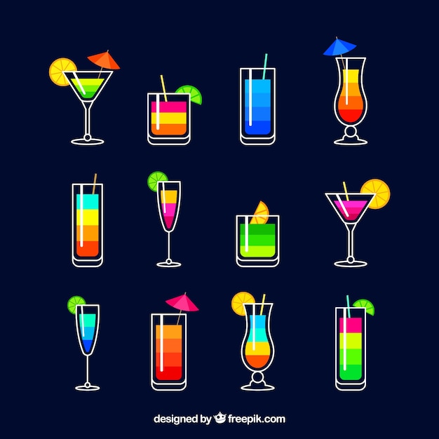 Vector colorful cocktail collection with flat design