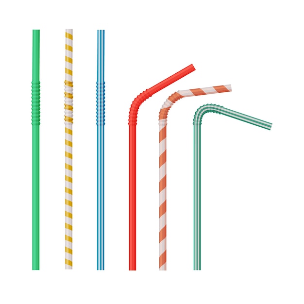 Colorful cocktail tubes. Colored and striped drink straws for parties in red, blue, green and orange. Vector illustration isolated on white background